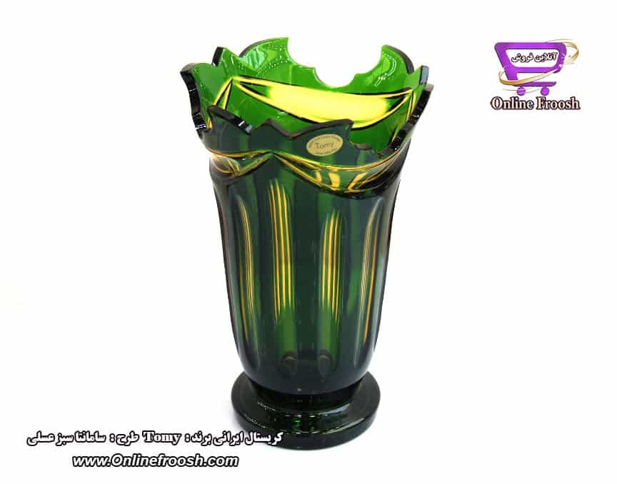 گلدان کاپ 1000 کریستال برند تومی طرح سامانتا سبز عسلی