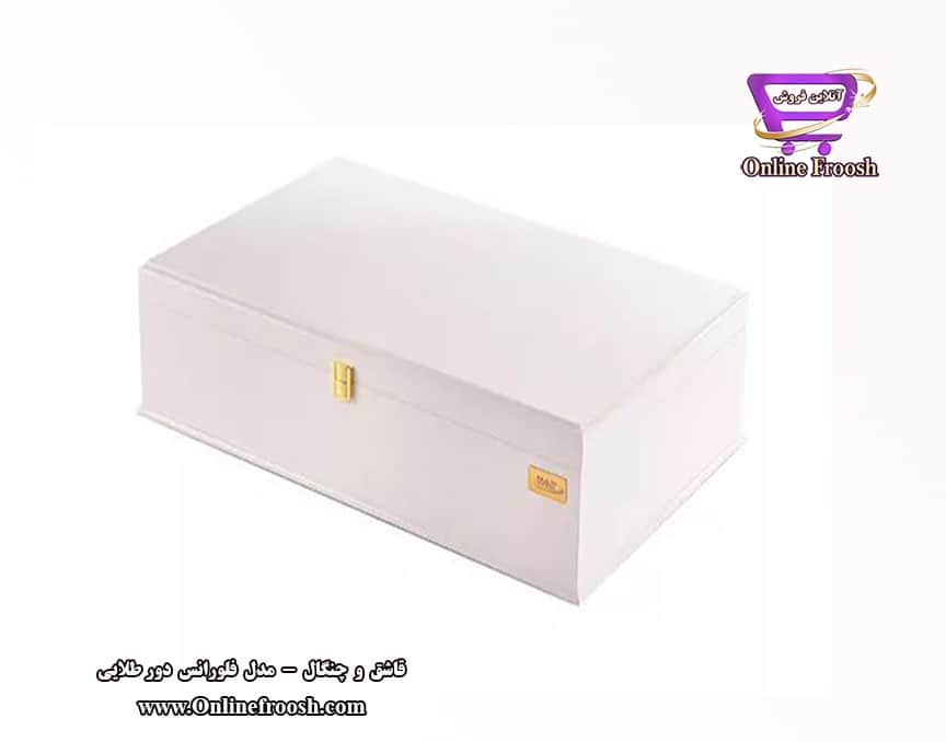 سرویس قاشق و چنگال 86 پارچه فلورانس دورطلایی جعبه چوبی سفید